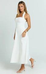 Halter Neck Fit and Flare Midi Dress in White