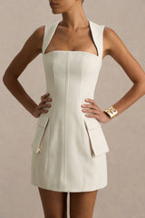 Mollie | Nude Square-Neck Tailored Micro Mini Dress