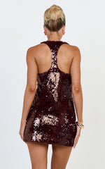 Racer Back A Line Sequin Dress in Ruby