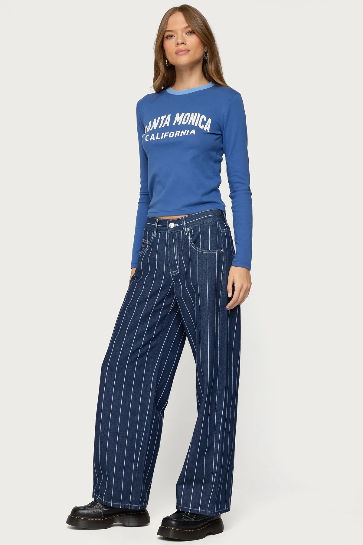 Kyler Pinstripe Mid Rise Baggy Jeans