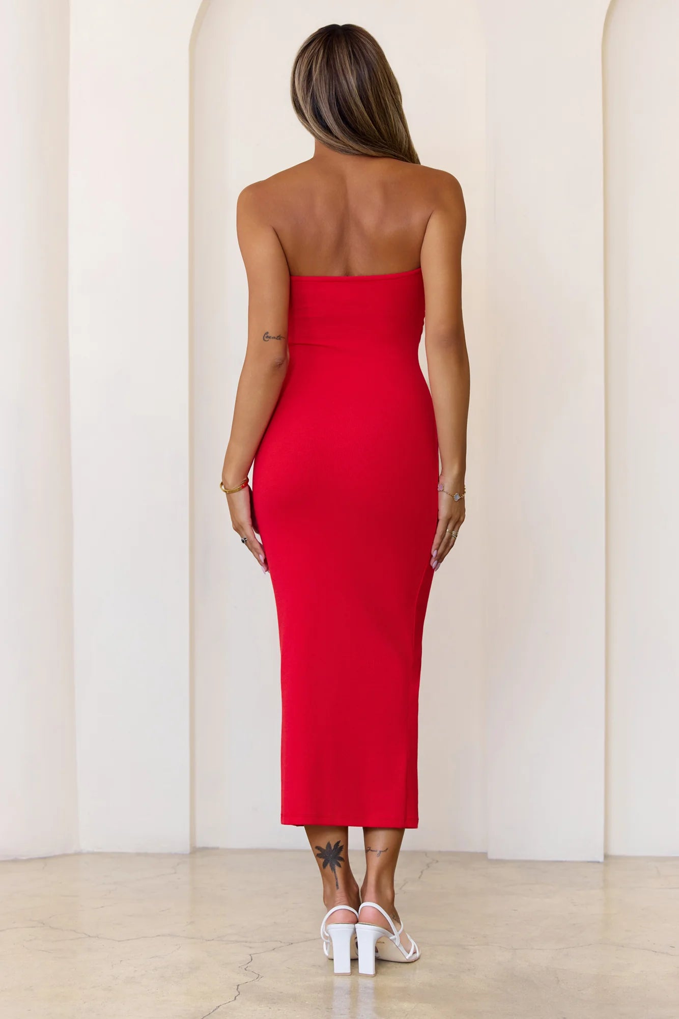 BASE Luxe Rib The Ultimate Strapless Midi Dress Red