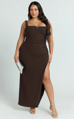 Square Neck Bodycon Dress in Chocolate