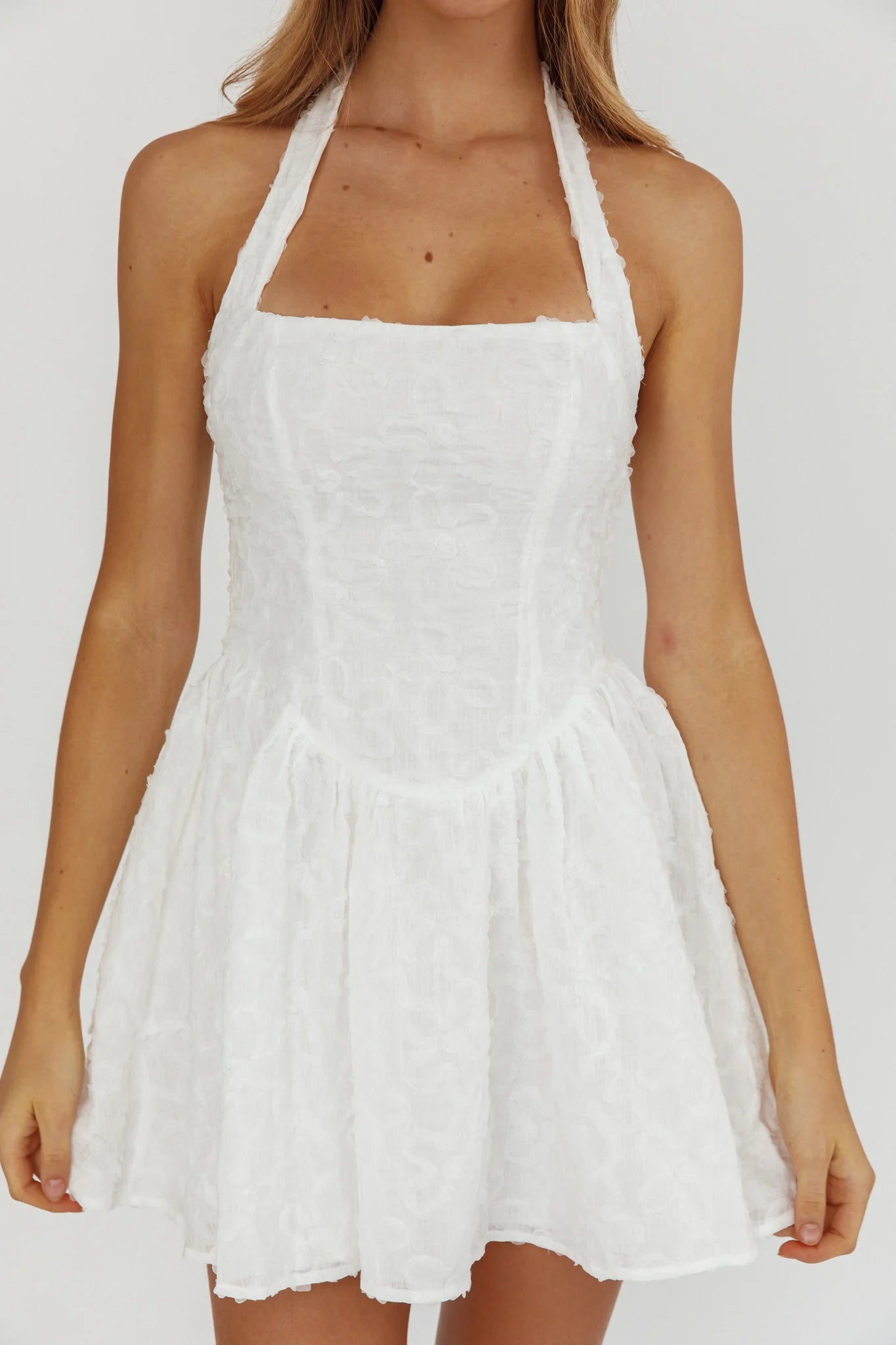 Rune Halterneck Mini Dress Applique White