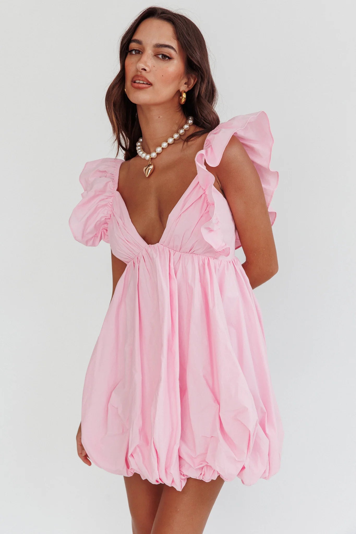 Horoscope Bubble Hem Mini Dress Blush