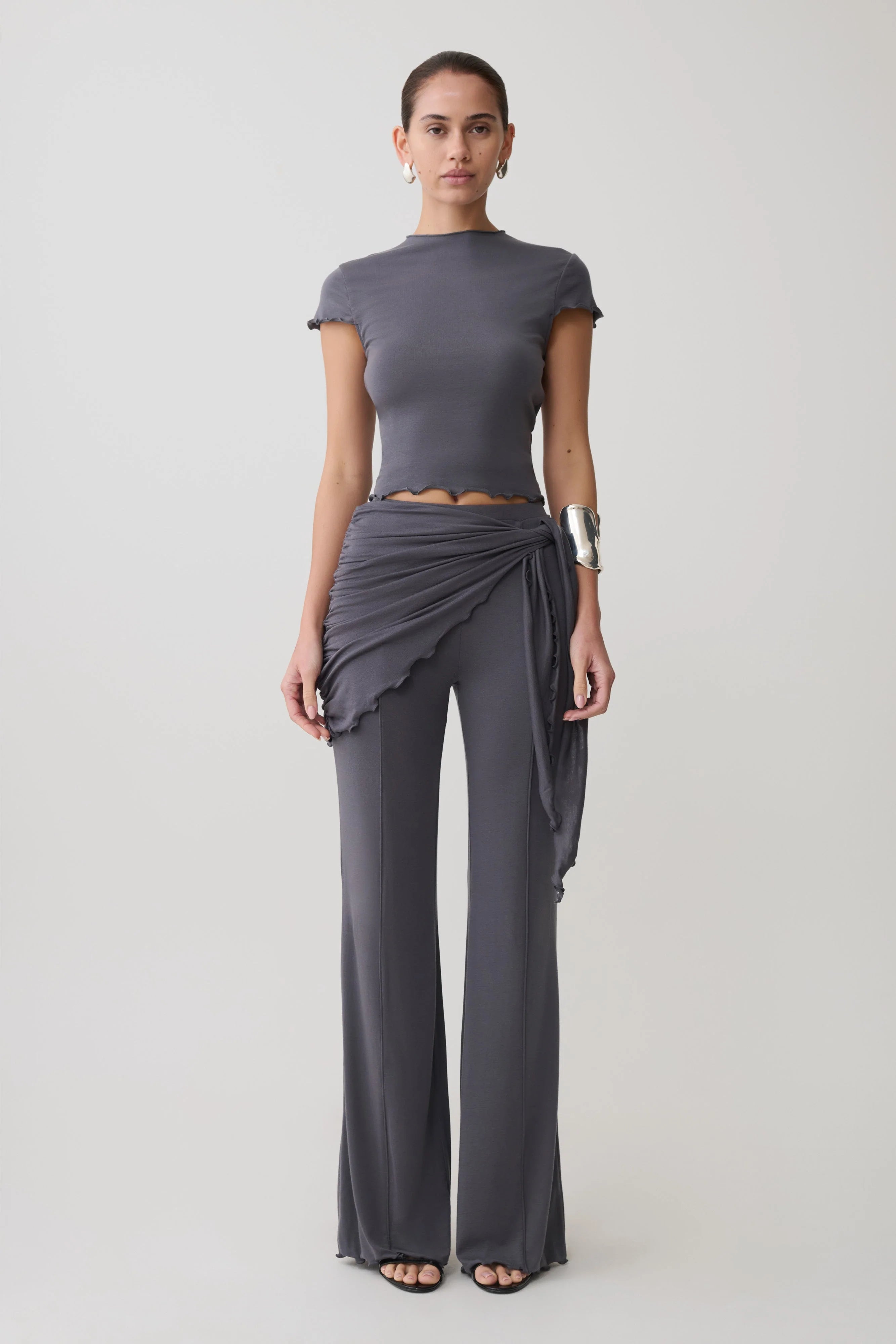 Anfie Straight Leg Pants With Waist Wrap - Grey