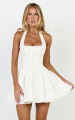Halter Neck Corset Bodice Dress in Cream Contrast Stitch