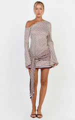Geo Print Off Shoulder Tie Front Dress in Geo Border Print